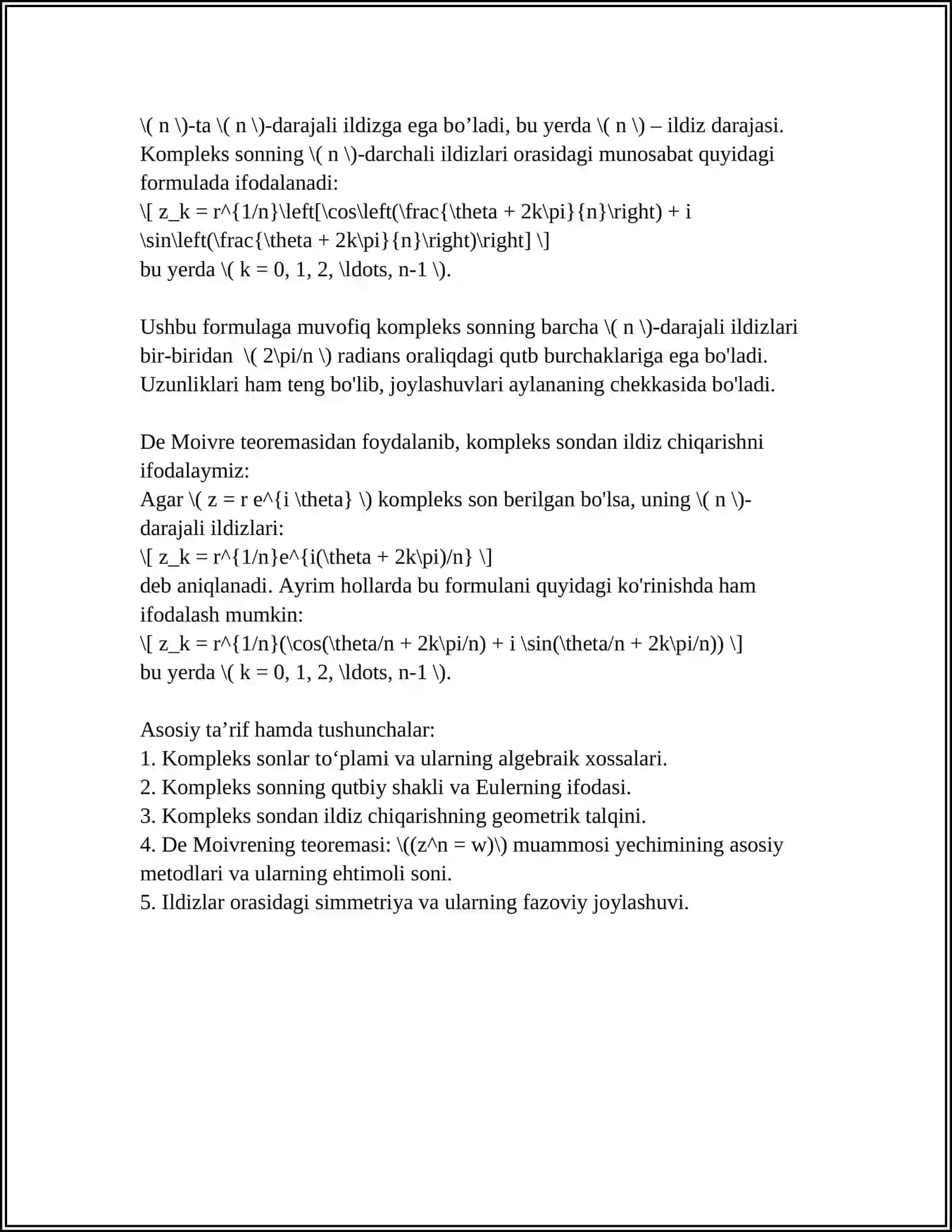 KOMPLEKS SONDAN ILDIZ CHIQARISH 4