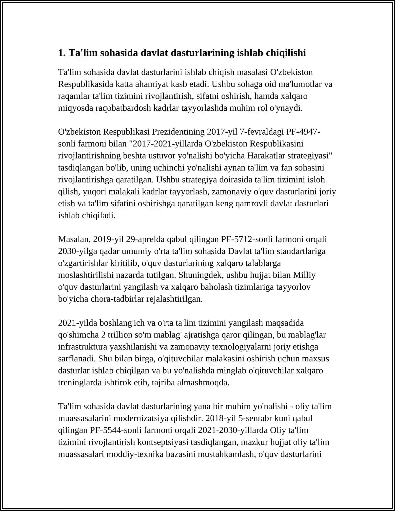 MUSTAQILLIK YILLARIDAN KEYIN TAʼLIM SOHASIDAGI YANGILIKLAR 4
