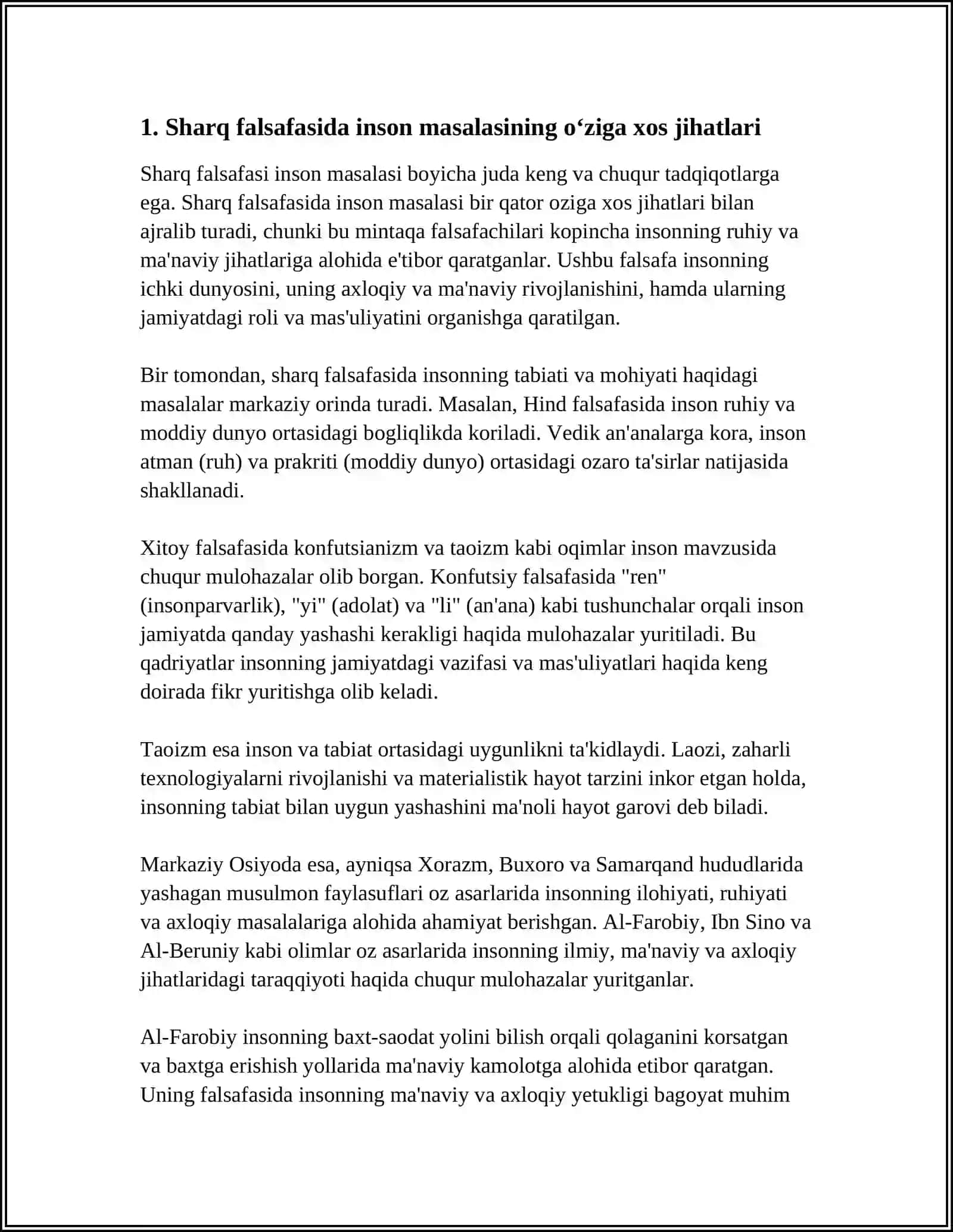 SHARQ VA ĜARB FALSAFASIDA INSON MASALASI 4