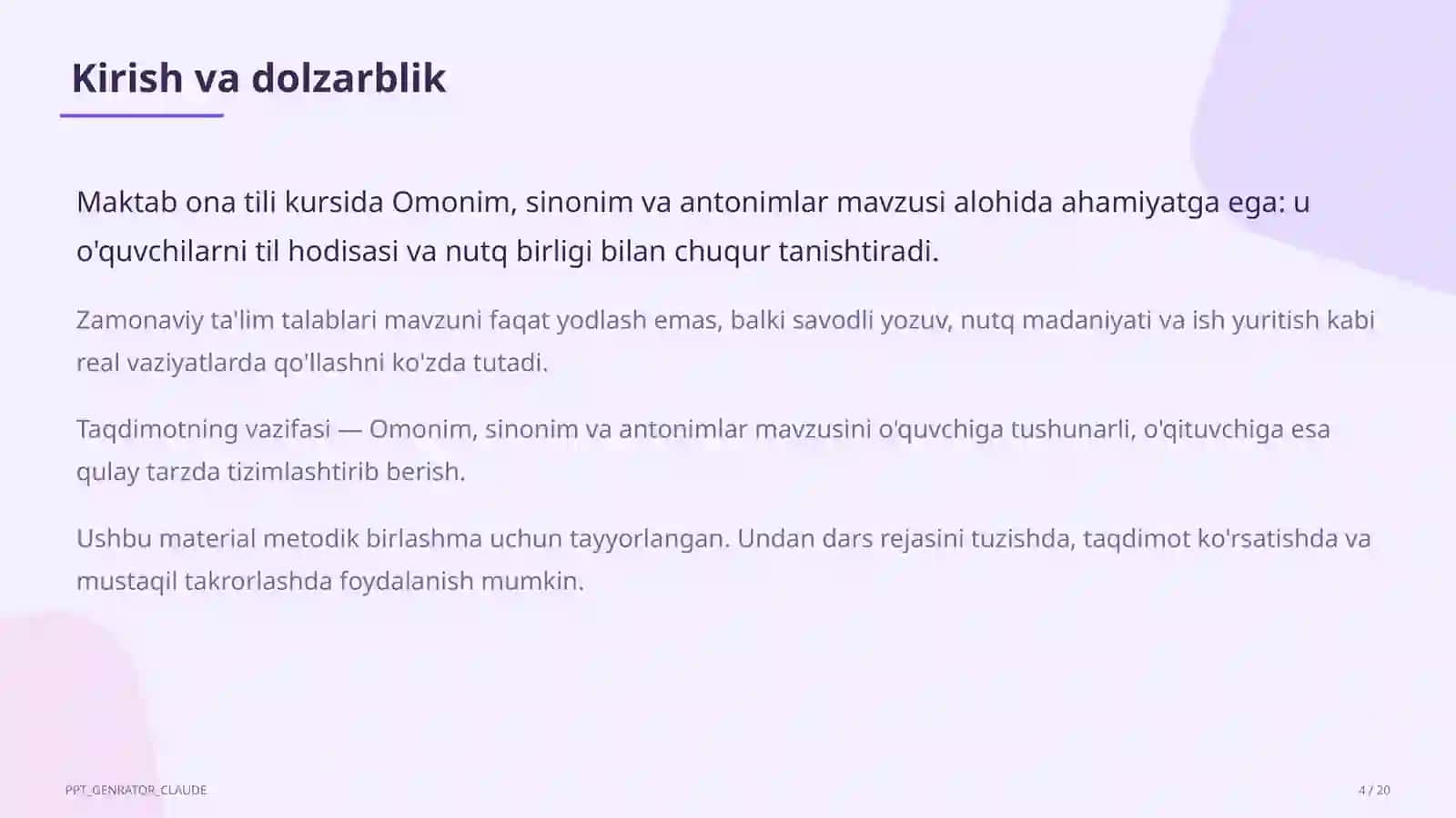 Omonim, sinonim va antonimlar (5-sinf) 4
