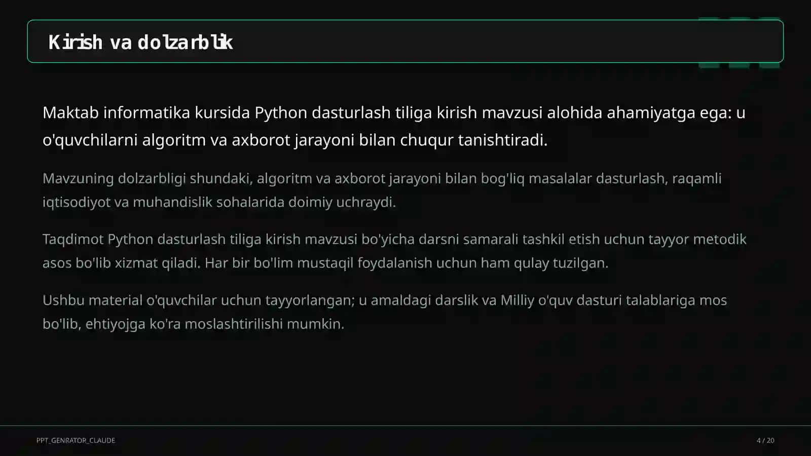 Python dasturlash tiliga kirish (8-sinf) 4