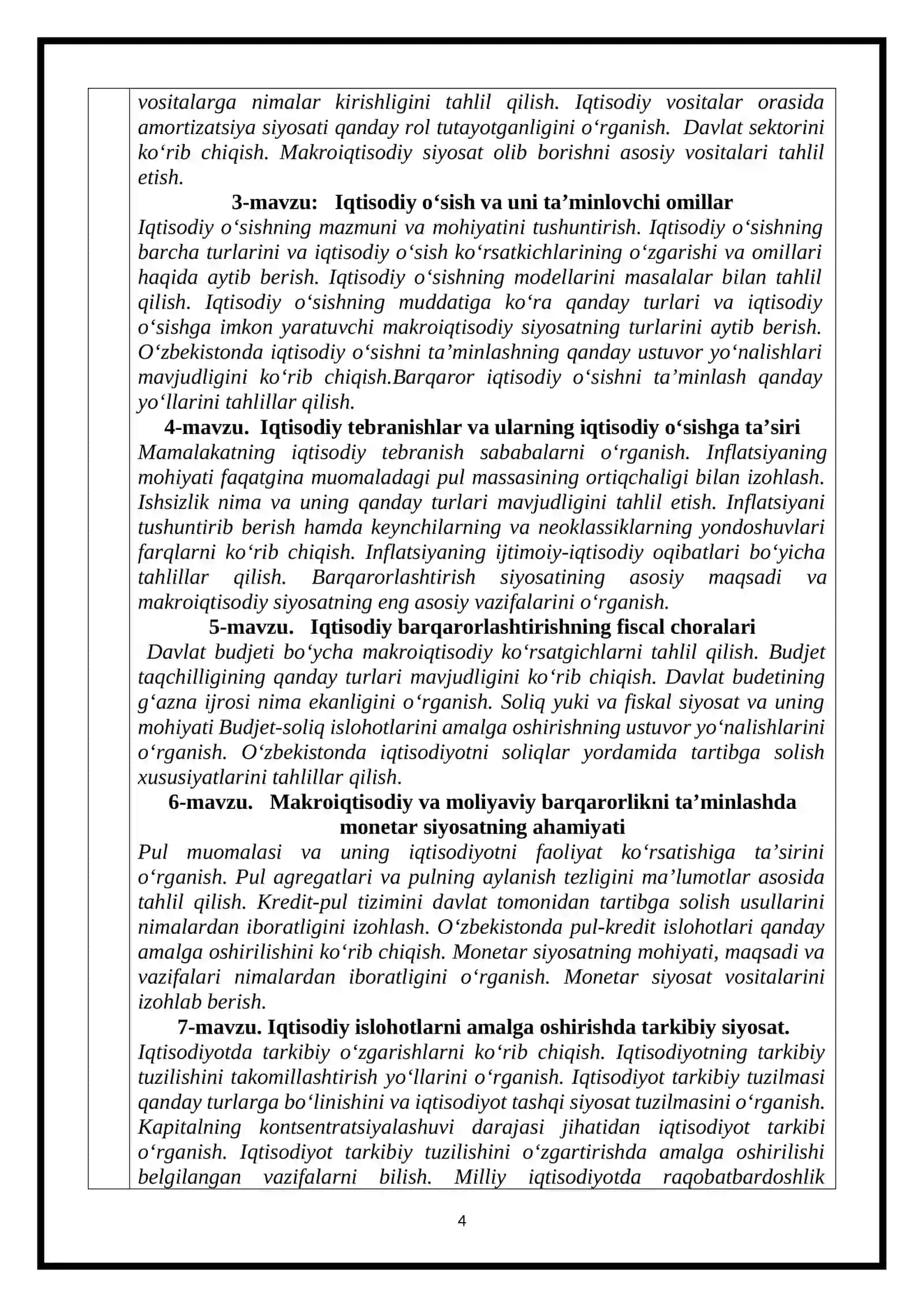 MAKROIQTISODIY SIYOSAT VA MOLIYA BOZORI FANI 4