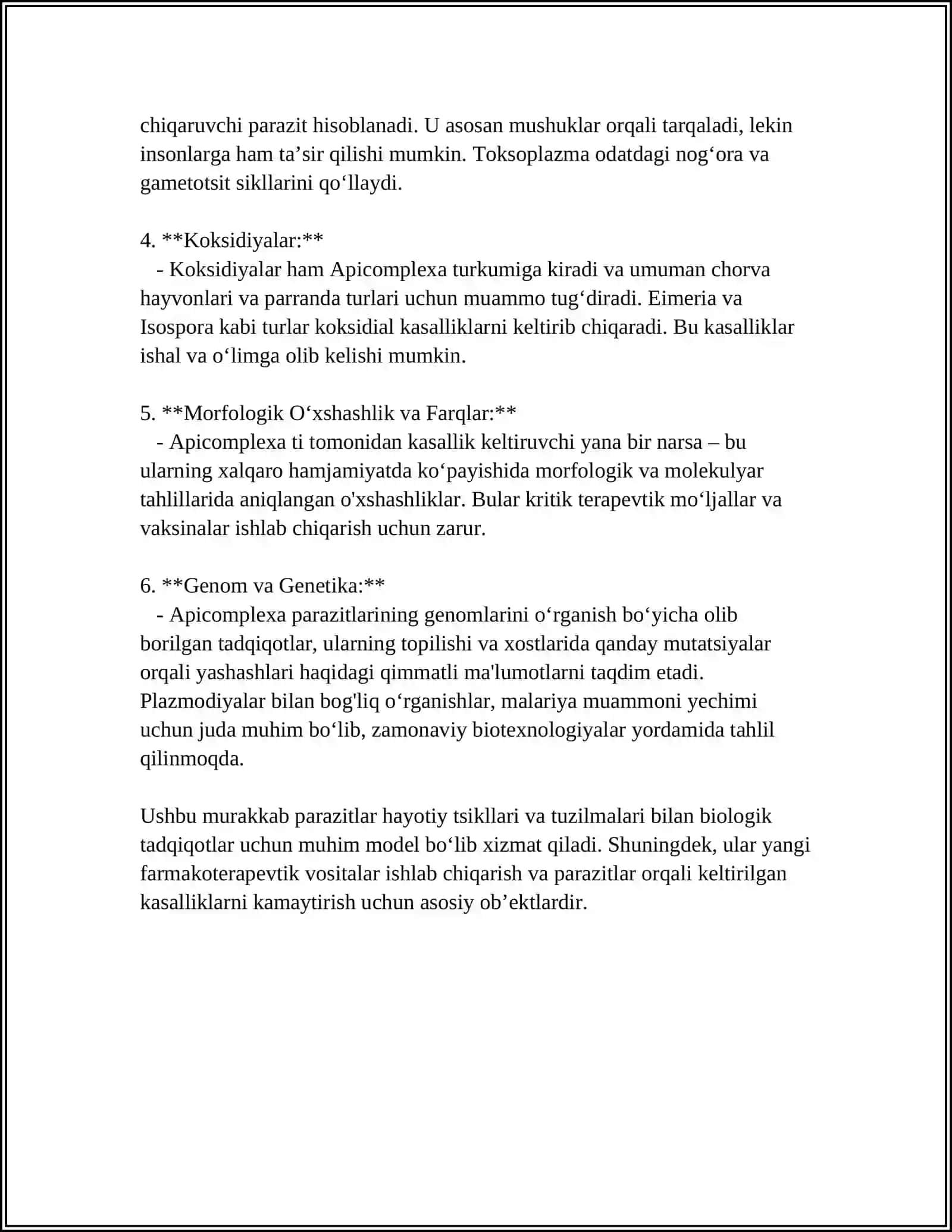 SPORALILAR – ODAM PARAZITLARI, BEZGAK PARAZITLARI, TOKSOPLAZMA, KOKSIDIYA 4