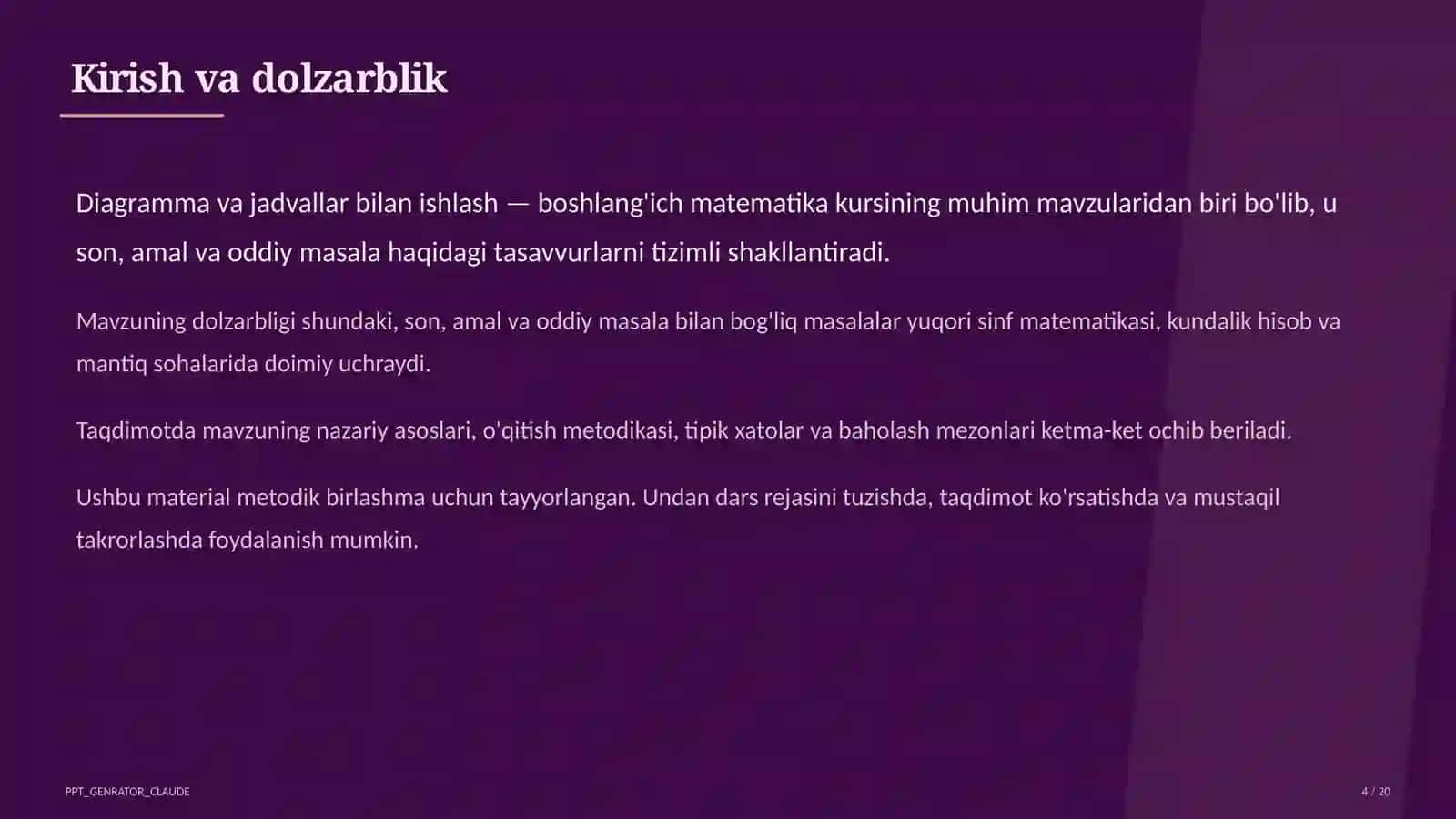 Diagramma va jadvallar bilan ishlash (4-sinf) 4
