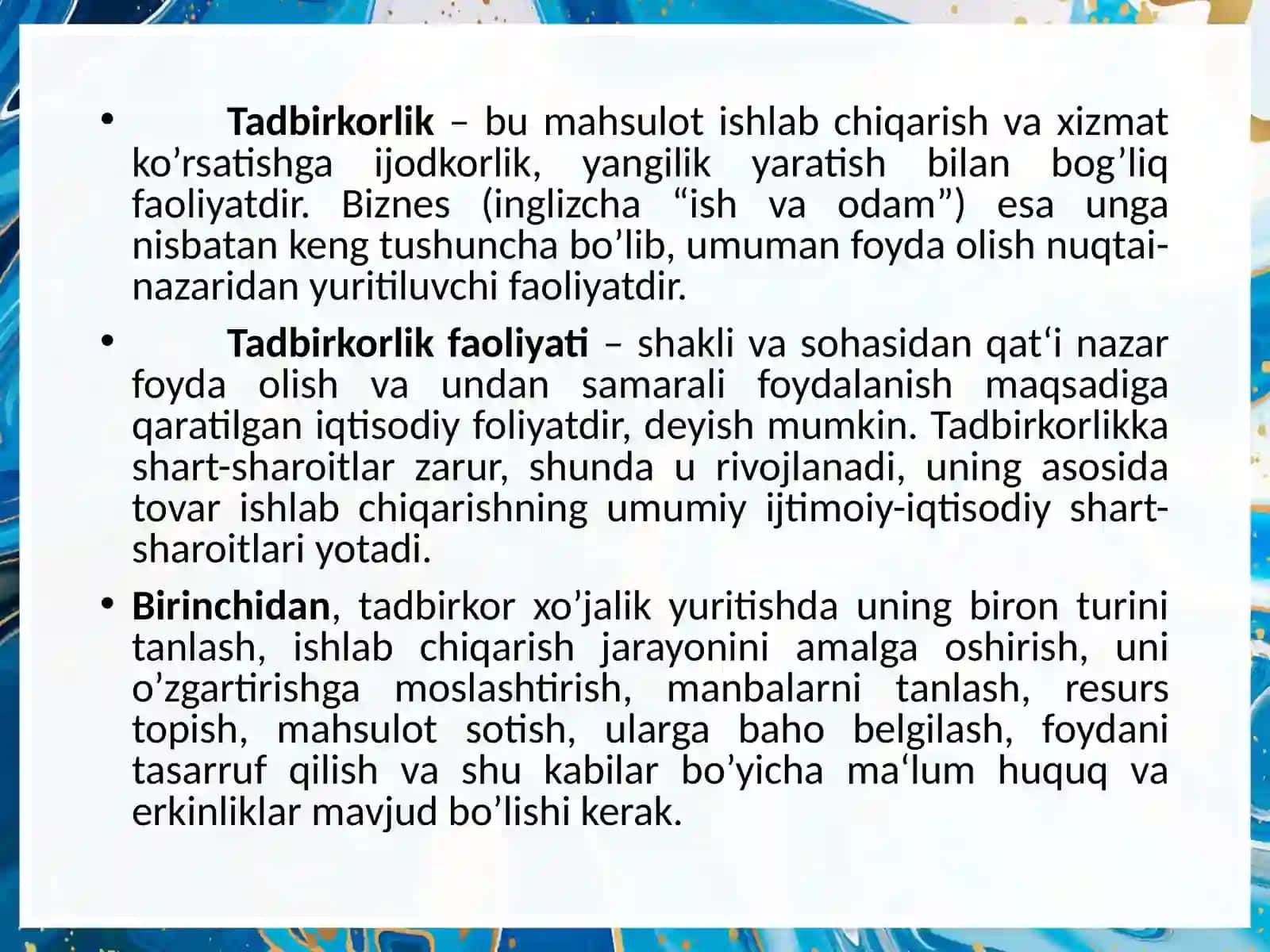 Tadbirkorlik faoliyati. Tadbirkorlik kapitali va uning aylanishi 4