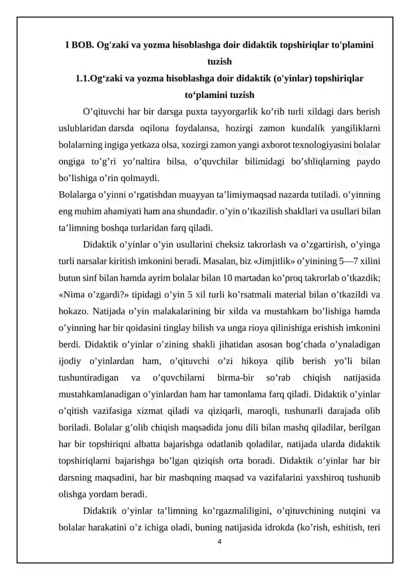 Og'zaki va yozma hisoblashga doir didaktik topshiriqlar to'plamini tuzish 4