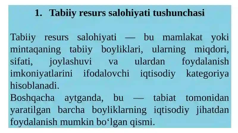 Mintaqalartabiiy-resurs salohiyati va ularning hududiy taraqqiyotda tutgan o‘rni. 4