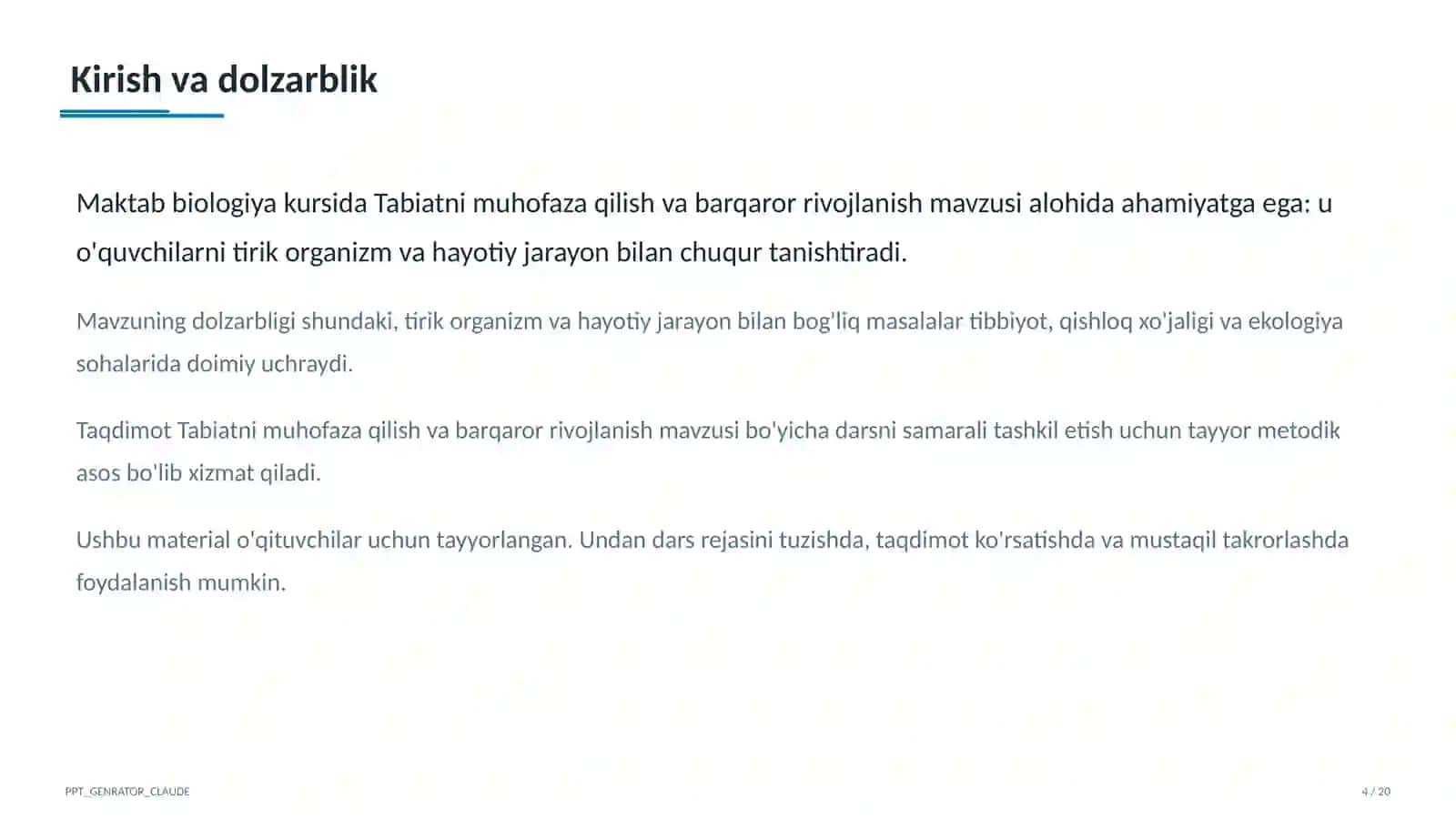 Tabiatni muhofaza qilish va barqaror rivojlanish (11-sinf) 4