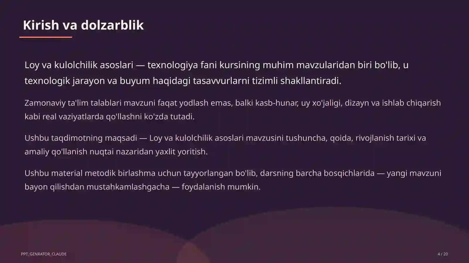 Loy va kulolchilik asoslari (4-sinf) 4
