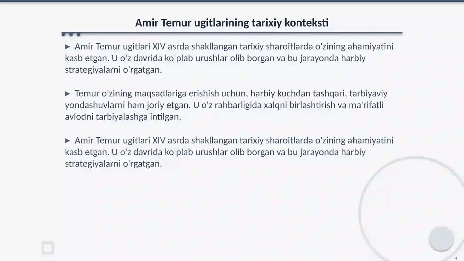 Amir Temur ugitlarining taribiyaviy ahamiyati 4