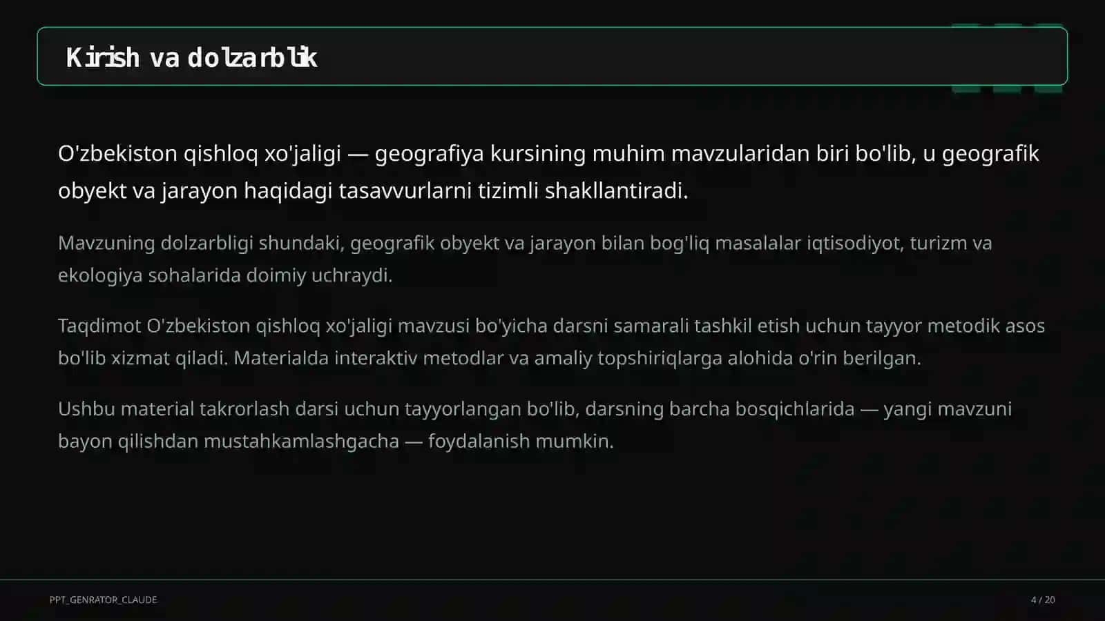O'zbekiston qishloq xo'jaligi (9-sinf) 4