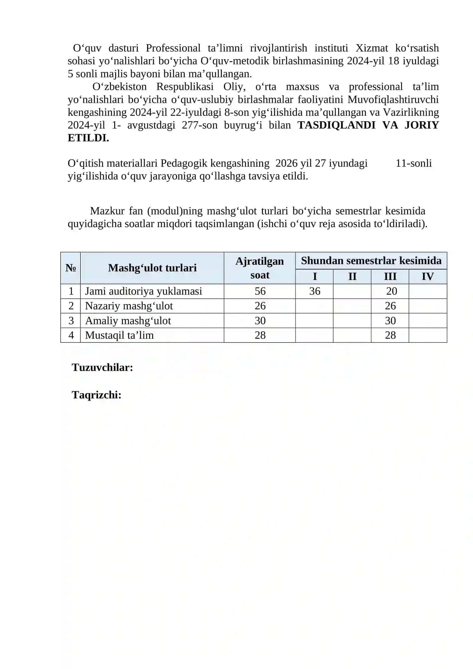 Pazandachilik texnologiyasi fanidan O‘QITISH MATERIALLARI TO‘PLAMI 4