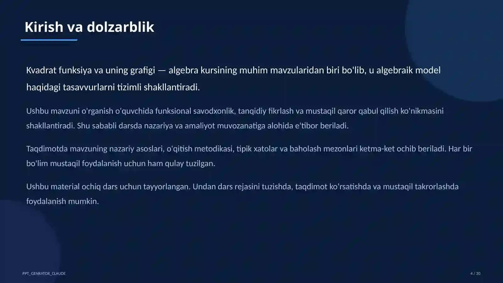 Kvadrat funksiya va uning grafigi (9-sinf) 4