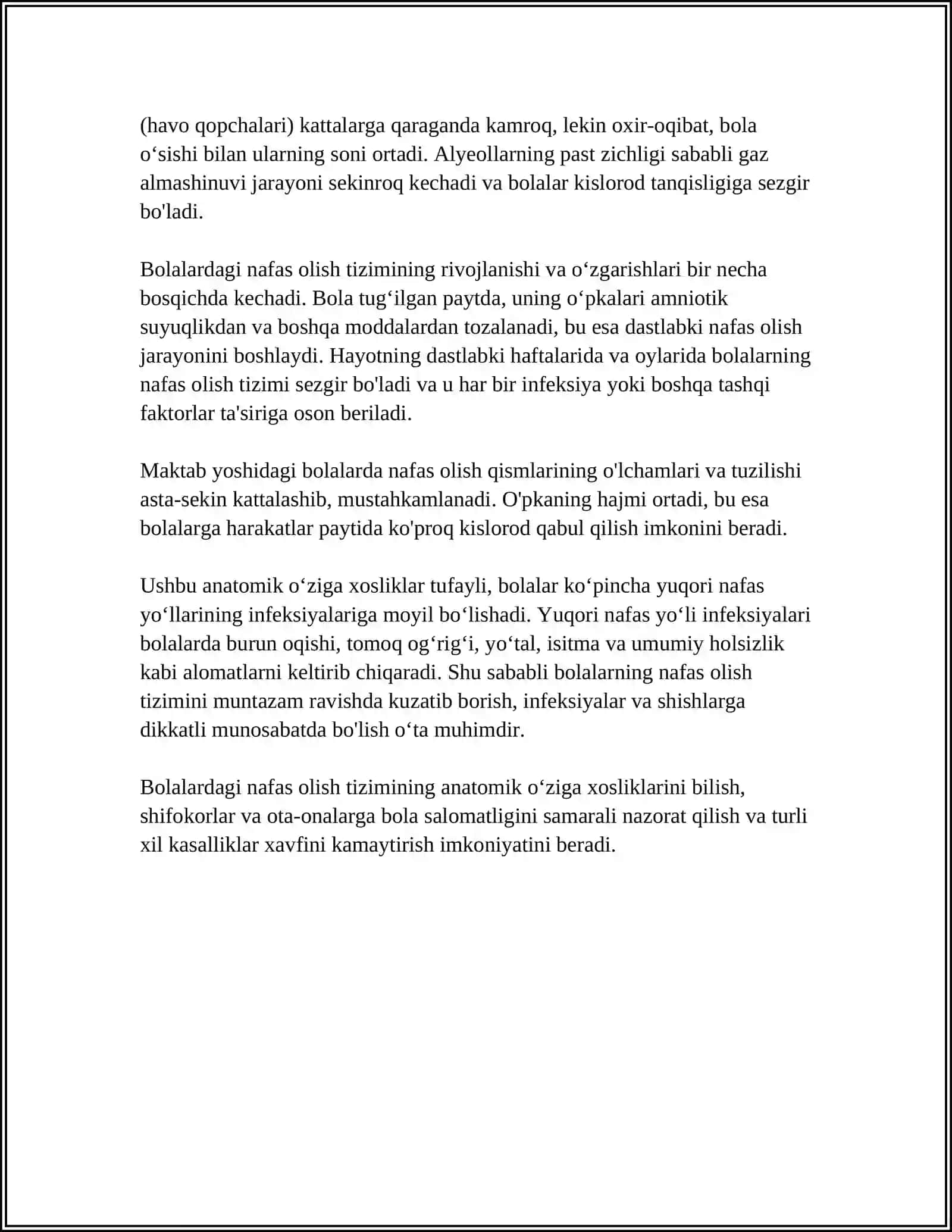 BOLALARDA NAFAS OLISH YURAK QON TOMIR OVQAT HAZM QILISH TIZIMINING ANATOMIK FIZIOLOGIK XUSUSIYATLARI 4