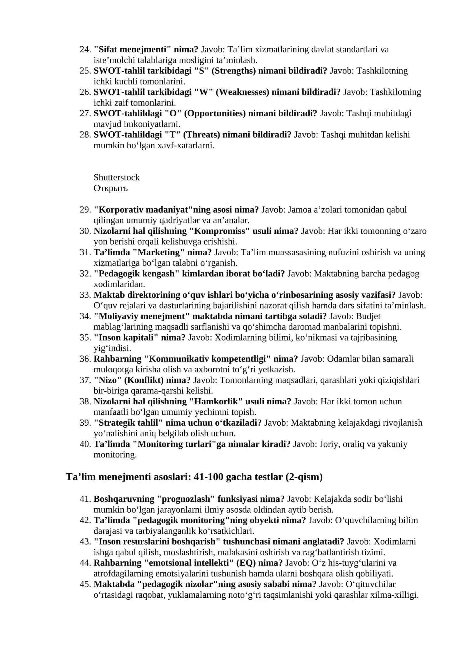 Maktab direktori bo‘lish uchun Menejerlik sertifikati imtihonlari uchun 500 ta eksklyuziv test (2026-yilgi yangilangan baza) 4