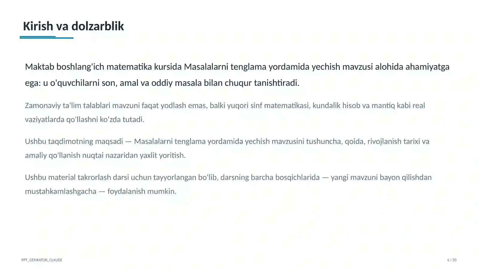 Masalalarni tenglama yordamida yechish (3-sinf) 4