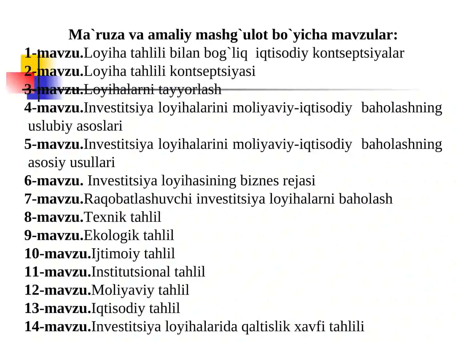 INVESTITSIYA LOYIHALARI TAHLILI 4