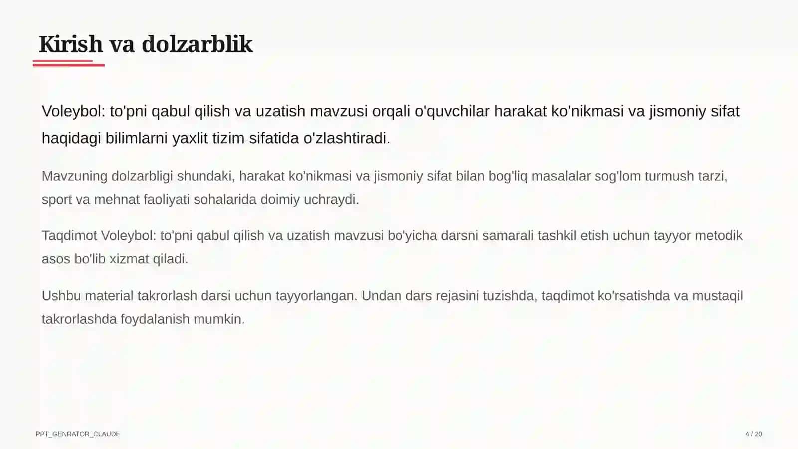 Voleybol: to'pni qabul qilish va uzatish (5-sinf) 4