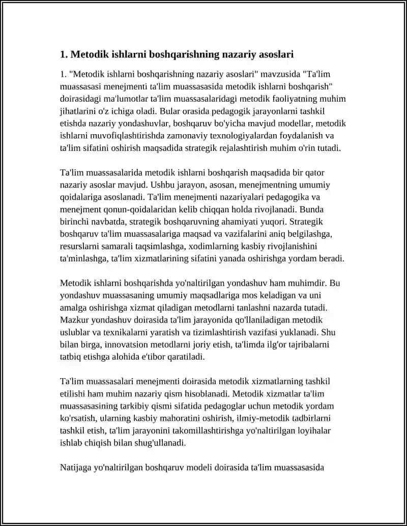 TALIM MUASSASASI MENEJMENTI TALIM MUASSASASIDA METODIK ISHLARNI BOSHQARISH 4
