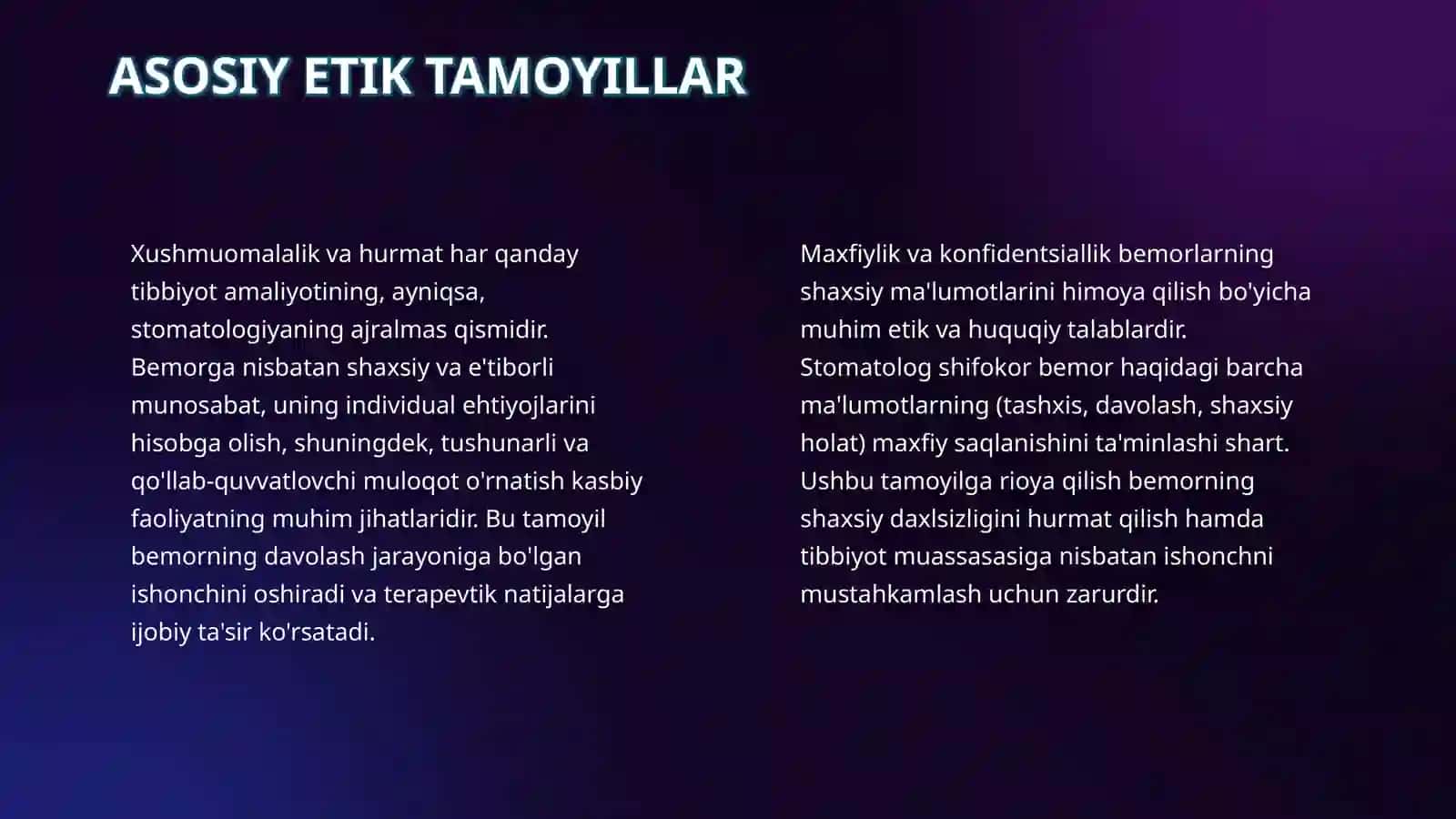“Profilaktik stomatologiyada etika va deontologiya va uning mohiyati” 4