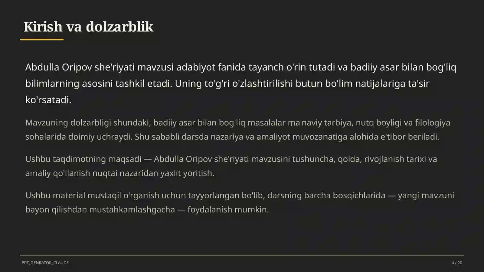 Abdulla Oripov she'riyati (9-sinf) 4