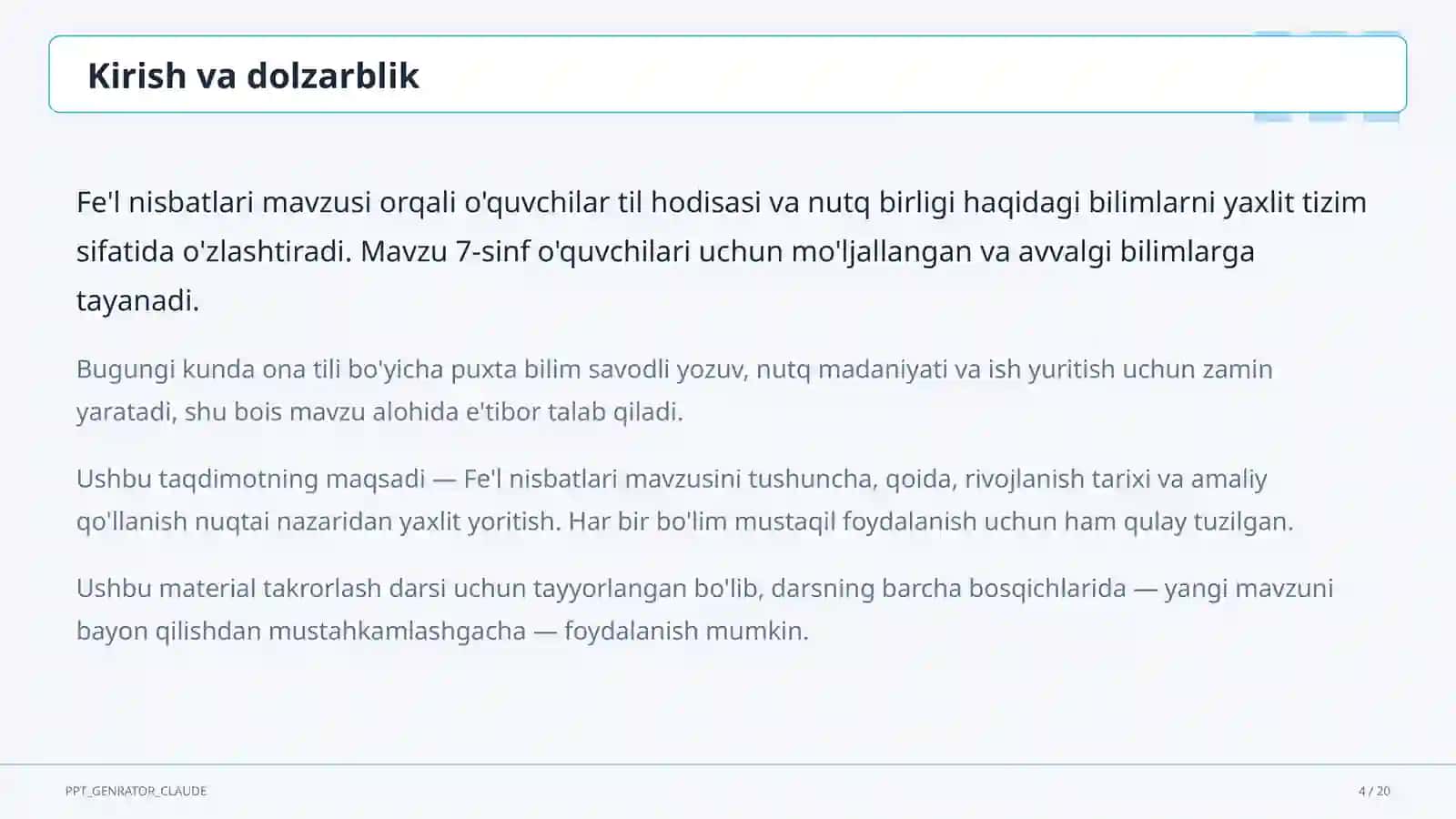 Fe'l nisbatlari (7-sinf) 4