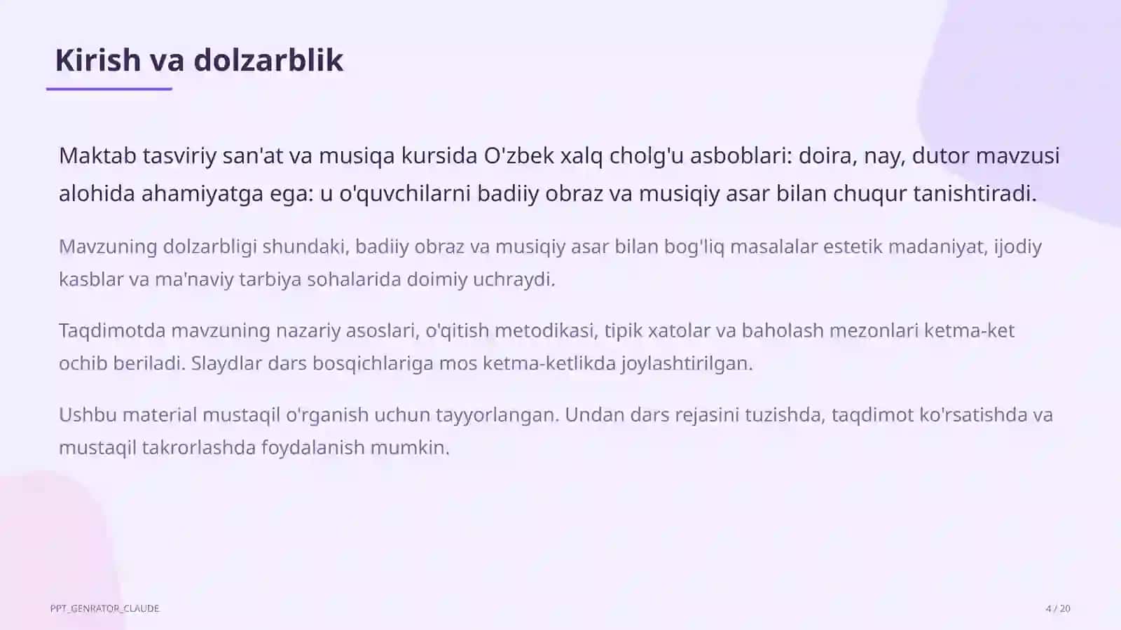 O'zbek xalq cholg'u asboblari: doira, nay, dutor (2-sinf) 4