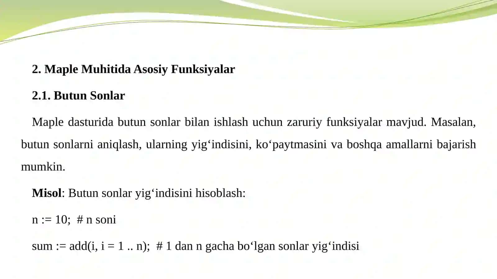 Maple Dasturida Sonlar Nazariyasi Masalalarini Yechish 4