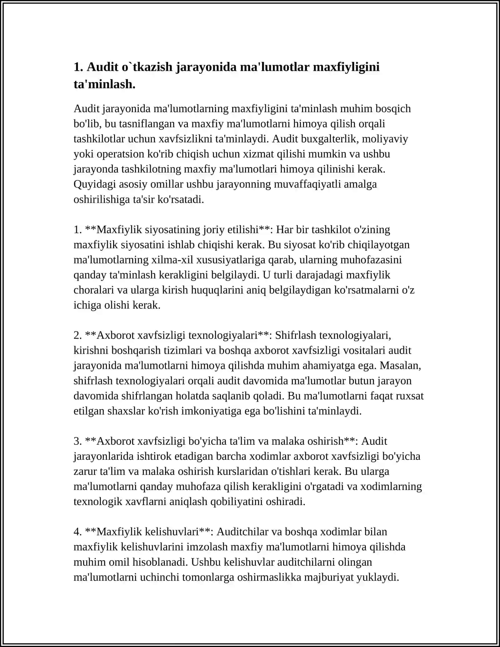 AUDIT O`TKAZISH JARAYONIDA BOSHQA SHAXSLARNING MALUMOTLARIDAN FOYDALANISH 4