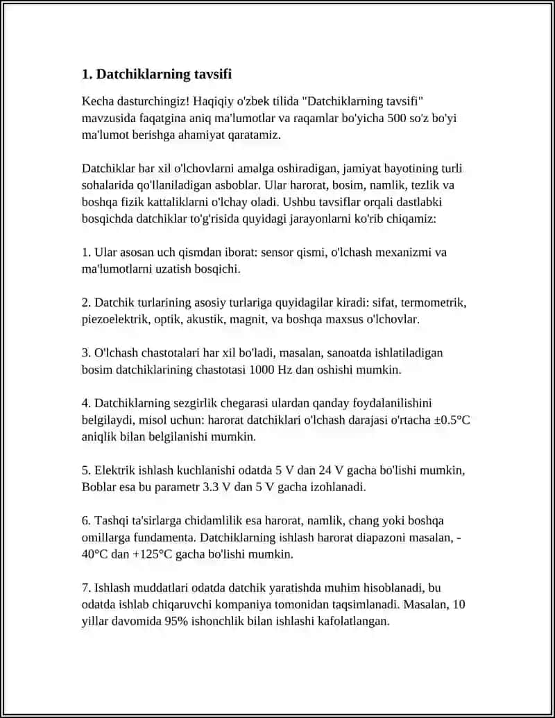 DATCHIKLARNING TAVSIFLARI 4