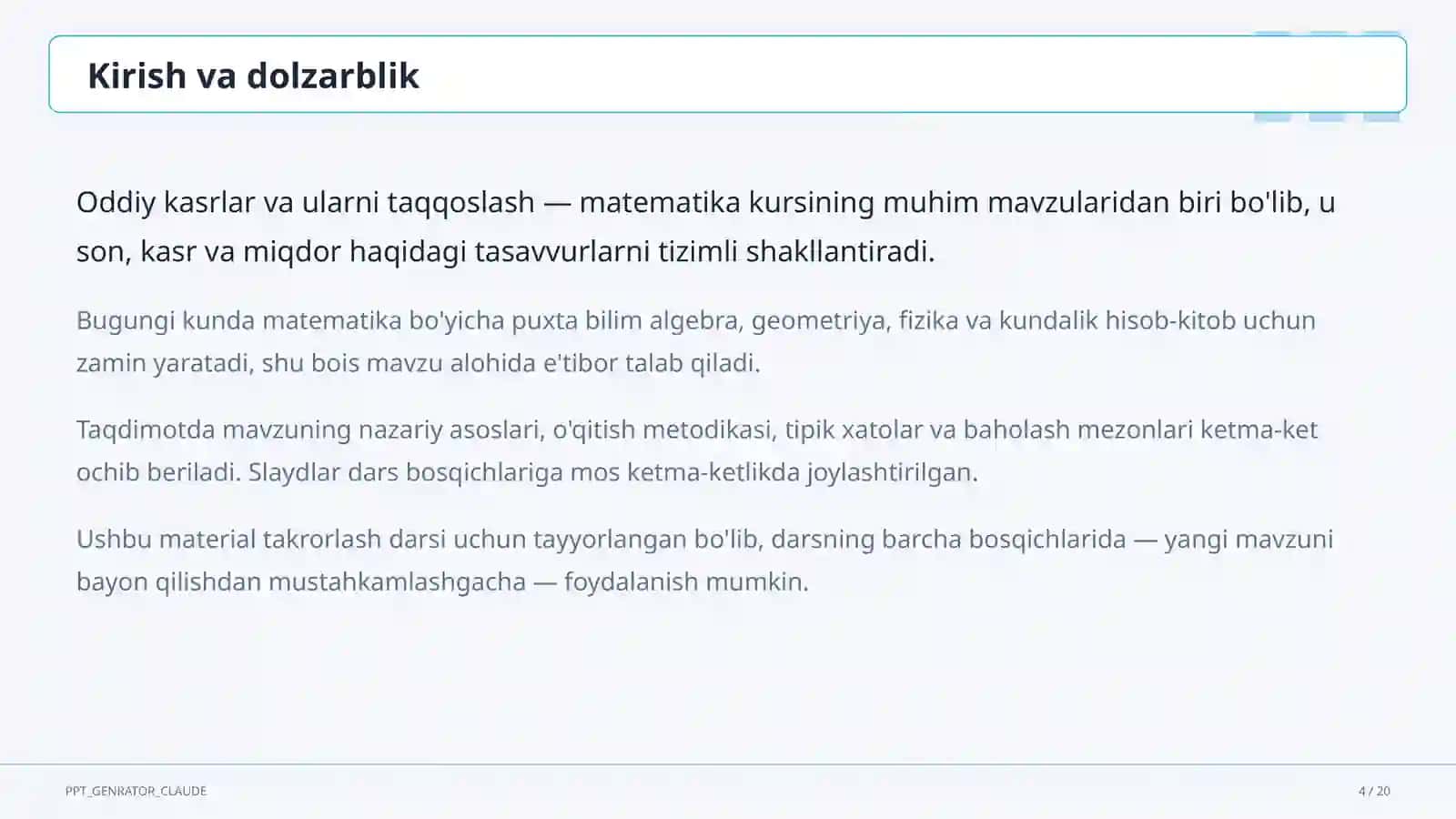 Oddiy kasrlar va ularni taqqoslash (5-sinf) 4