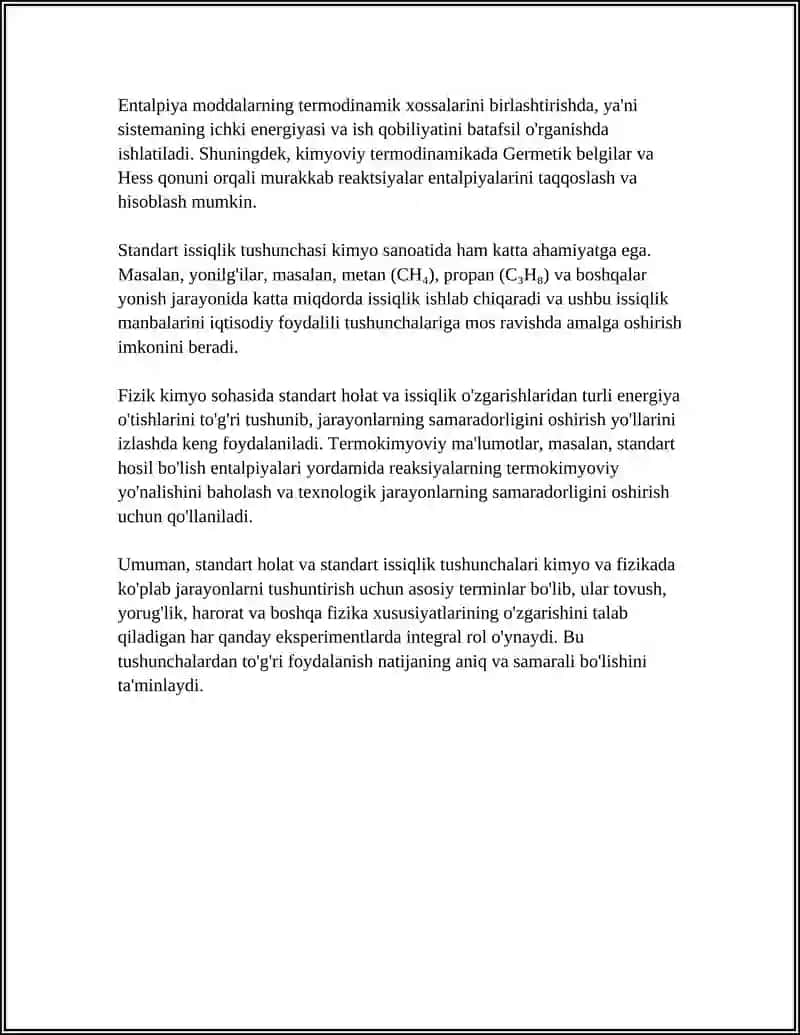 STANDART HOLATIDAGI STANDART HOSIL BÕLISHI ISSIQLIGI 4