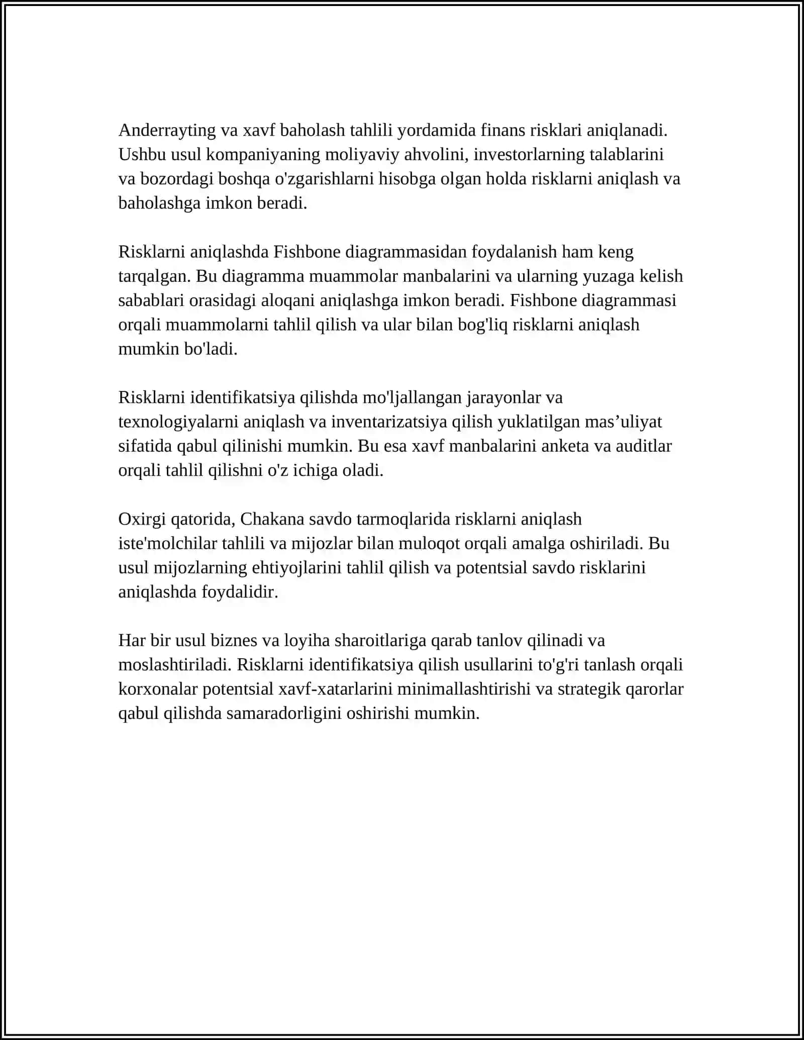 RISKLARNI BOSHQARISH VA ULARNI BAHOLASH USULLARI 4
