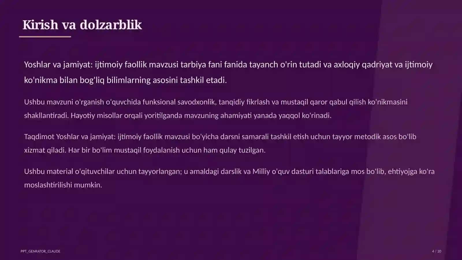 Yoshlar va jamiyat: ijtimoiy faollik (10-sinf) 4