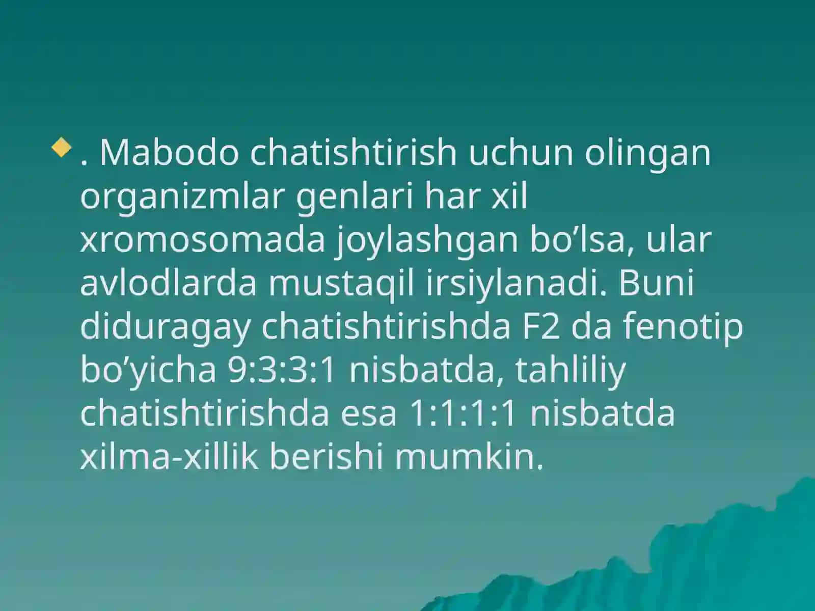 Genlarning birikkan holda irsiylanishi. Xromosoma nazariyasi 4