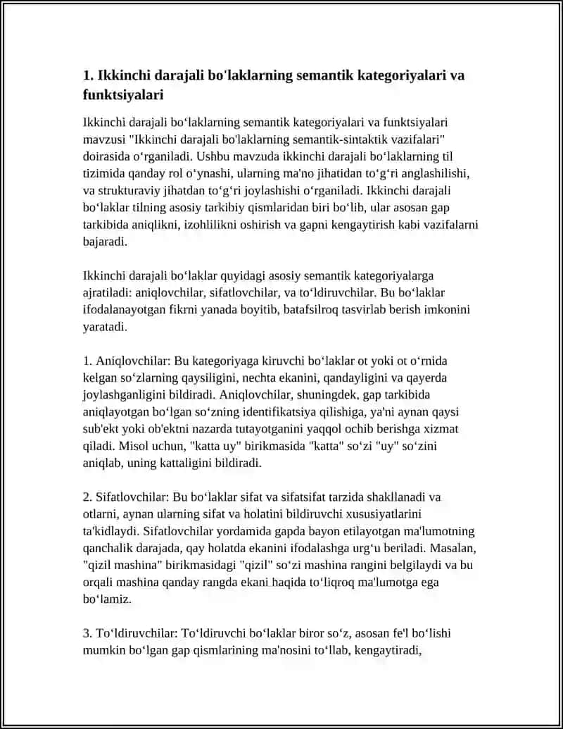 Ikkinchi darajali bo'laklarning semantik-sintaktik vazifalari 4