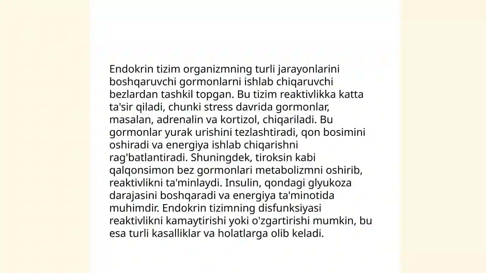 Reaktivlik va rezistentlikning shakllanishida nerv va endokrin sistemasining roli 4