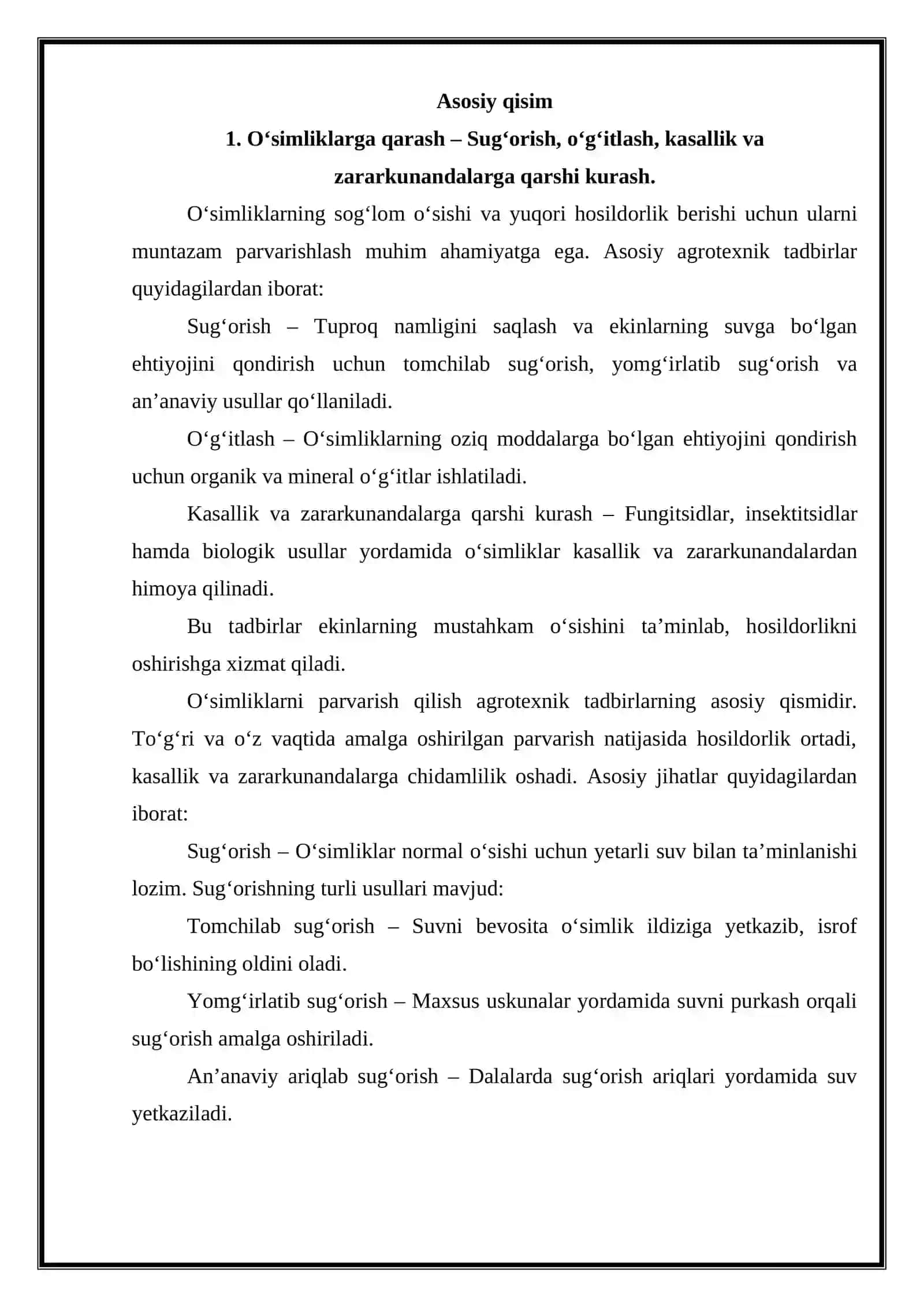 O’simliklarga qarash va begona o’tlarga qarshi kurashish texnologiyalari 4