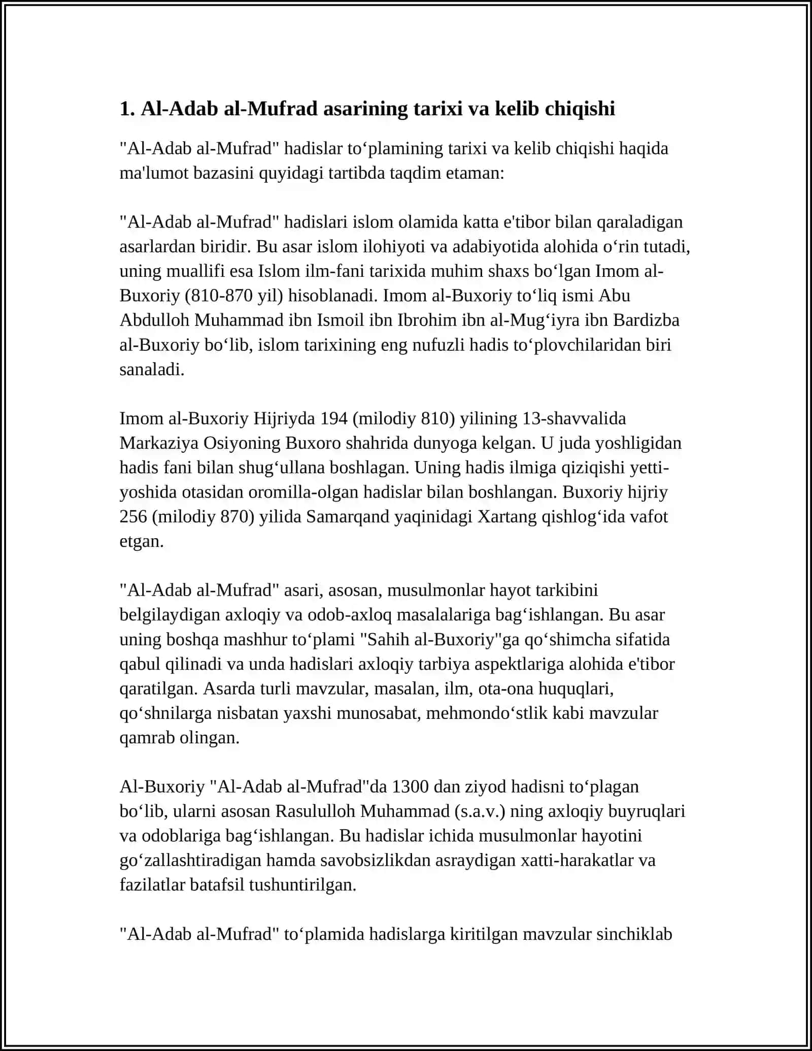 IMOM BUXORIYNING "AL-ADAB AL-MUFRAD" ASARINI KONSPEKTLASHTIRISH VA ESSE TAYYORLASH 4
