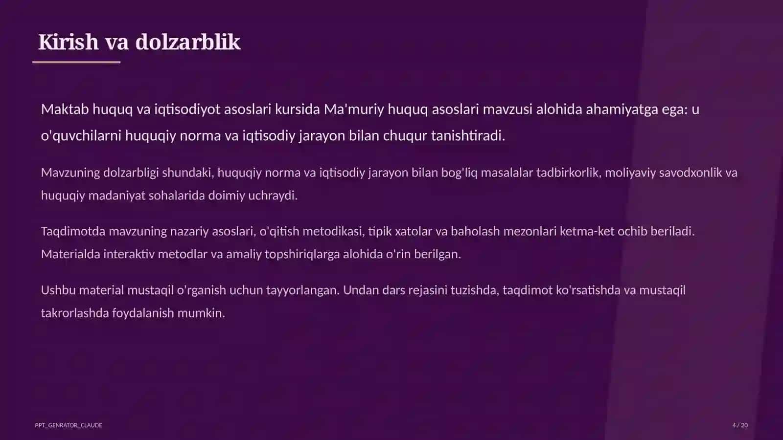 Ma'muriy huquq asoslari (10-sinf) 4