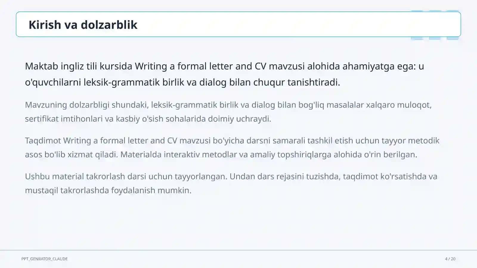 Writing a formal letter and CV (10-sinf) 4