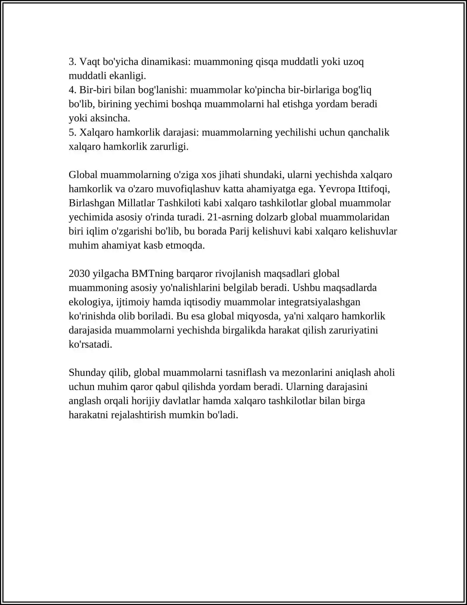 GLOBAL MUAMMOLARNING MEZONLARI VA DARAJALARI 4