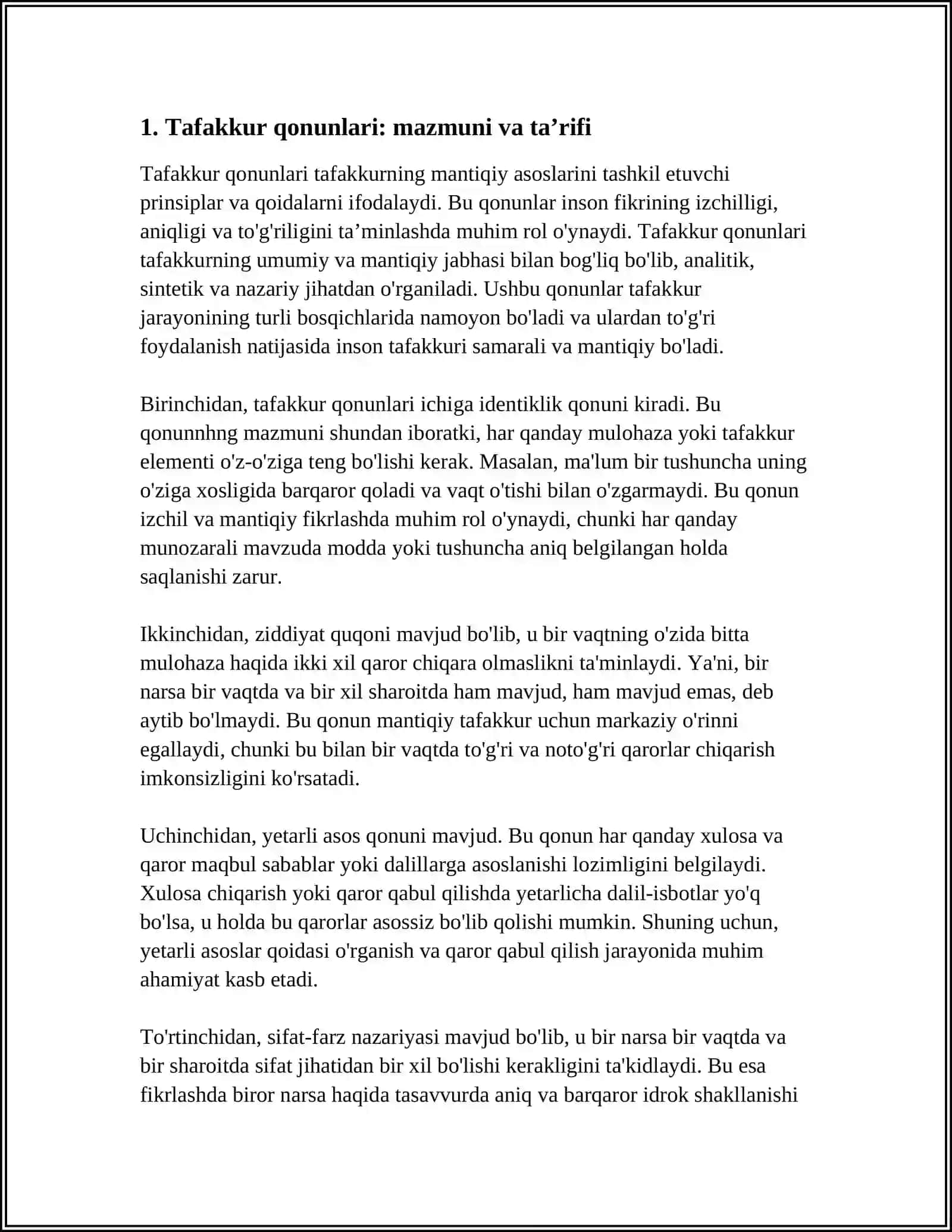 Tafakkur Qonunlari ularning mazmuni va to'g'ri fikr yuritishdagi ahmiyati 4
