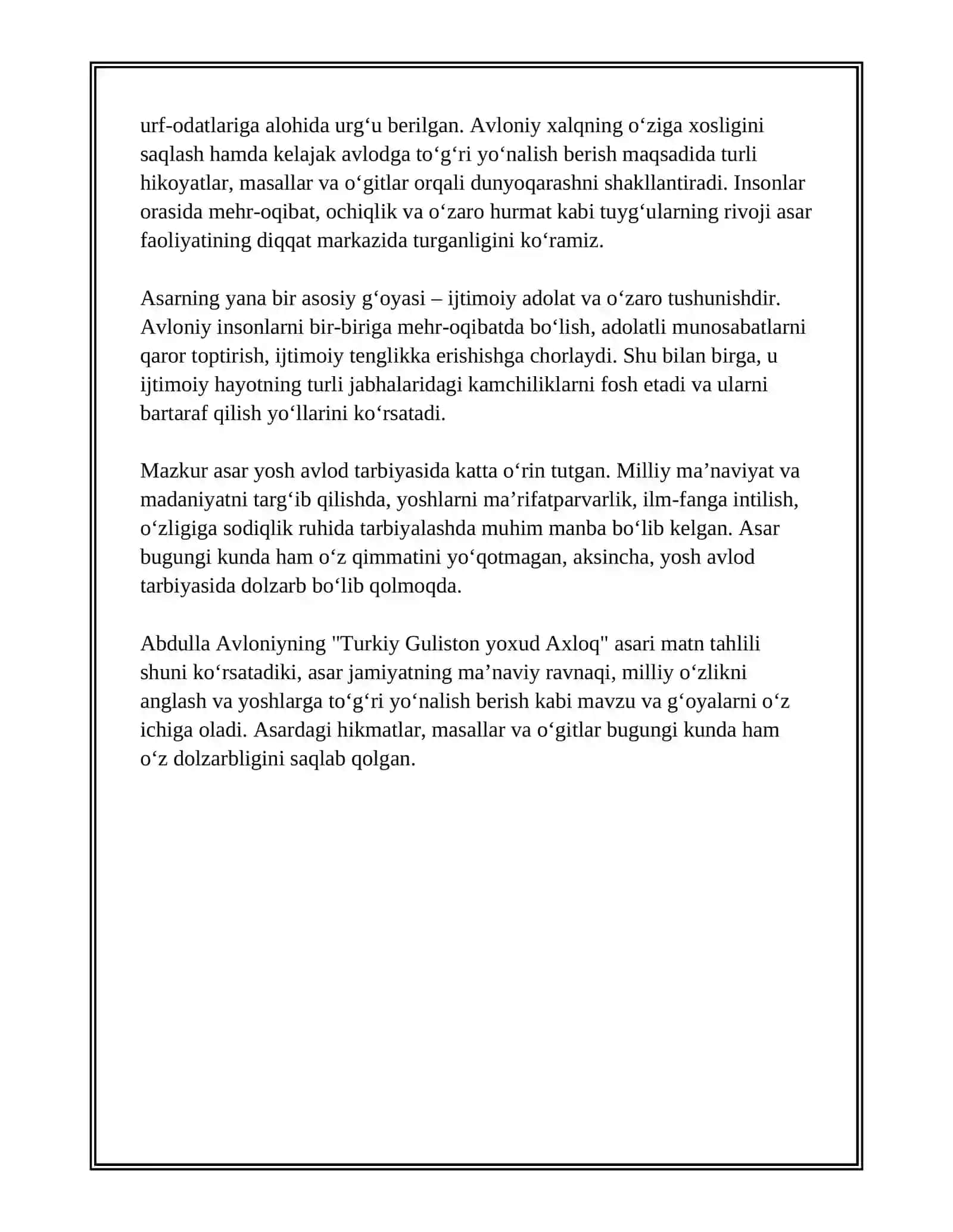 ABDULLA AVLONIYNING TURKIY GULISTON YOXUD AXLOQ ASARI MATNI USTIDA ISHLASH 4