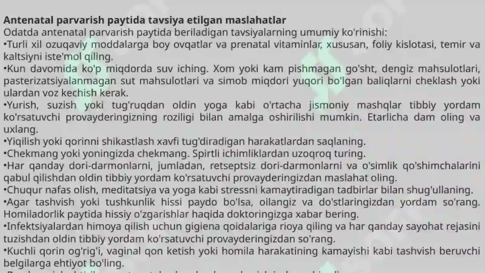 Antenatal kuzatuvning zamonaviy konsepsiyasi. Homila ahvolini baholash. Homiladorlar uy kartasi. Onalar maktabi. Avol organizmidagi homiladorlik sababli o'zgarishlar. 4