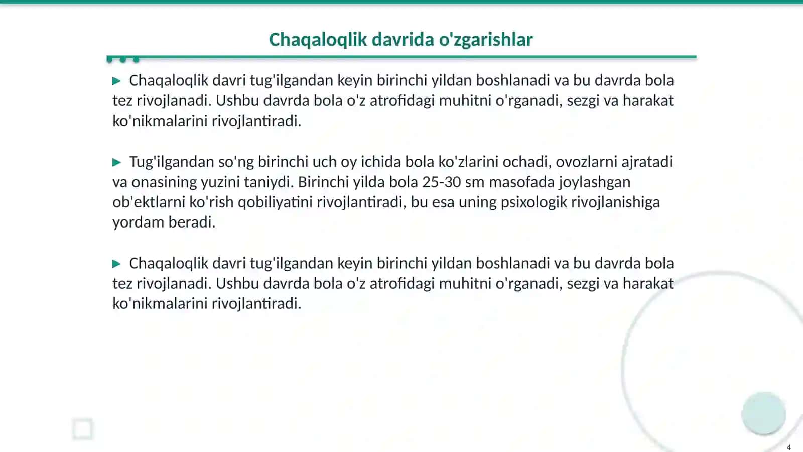 Perinatal va chaqaloqlik davrida psixofiziologik rivojlanish 4