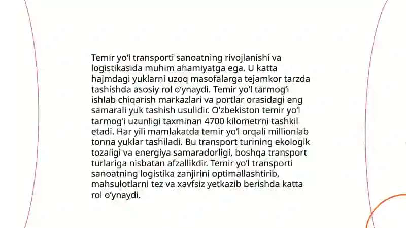 Transportning O‘zbekiston sanoatidagi o‘rni 4