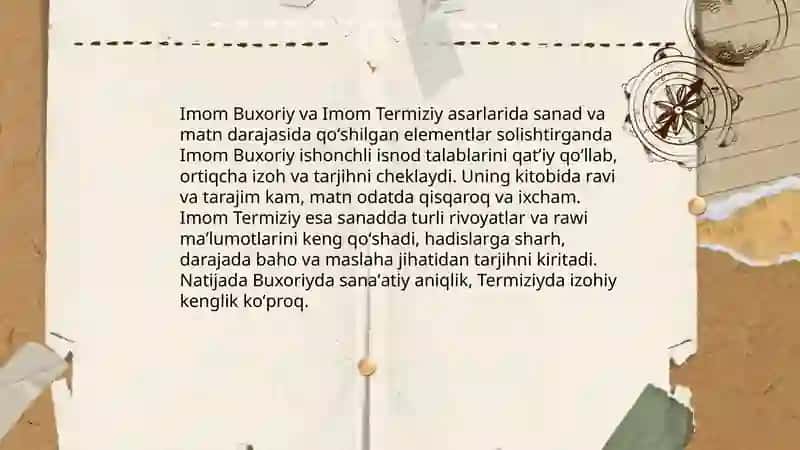 Imom Buxoriy va Imom Termiziyning hadis qoʻshilgan hissalari qiyosiy tahlili 4