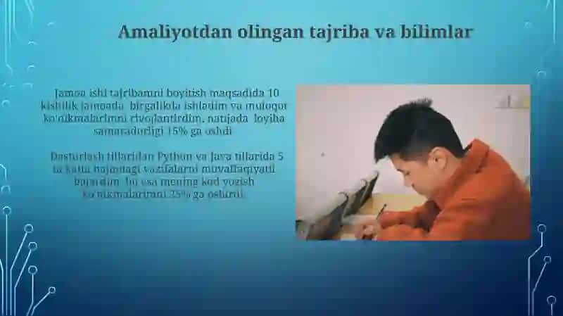 Birinchi yarim yillik malakaviy amaliyot bo‘yicha taqdimot tayyorlash 4