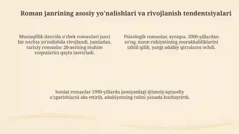 Mustaqillik davri o'zbek romanchiligining janriy o'ziga xosligi 4